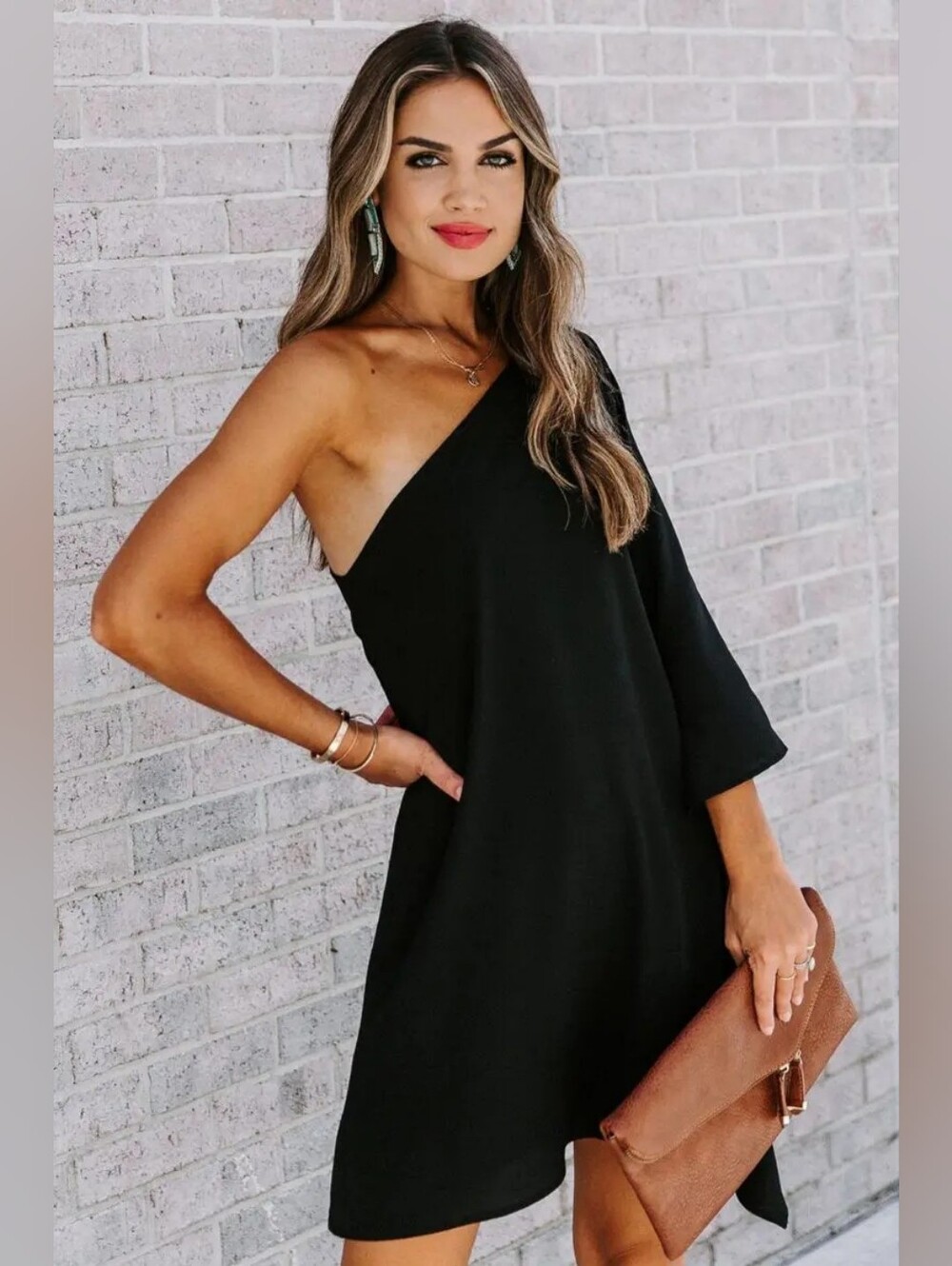 One Shoulder Formal Wedding Guest Dress Elegant Batwing Sleeve